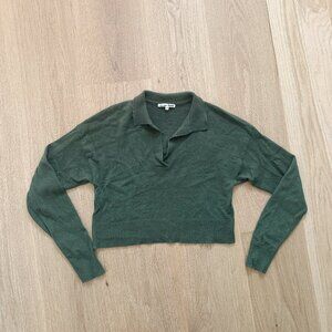 Reformation Olive Green Cropped Collared Cashmere Sweater, Size XS